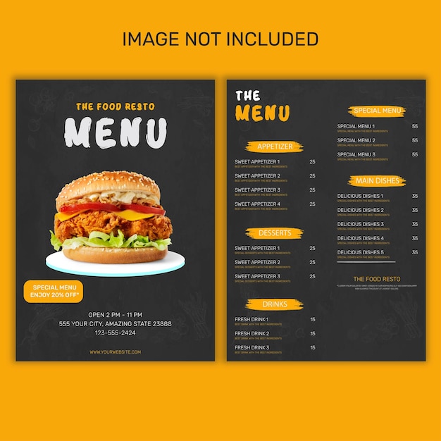 Menü-Design amerikanisches Essen