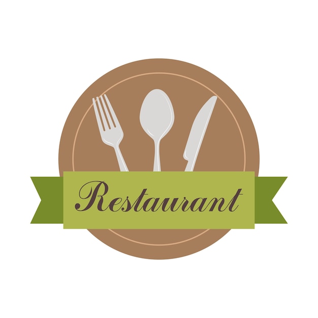 Menükarte-Logo mit Messer, Gabel, Löffel und Teller für Restaurant Vektor-Illustration