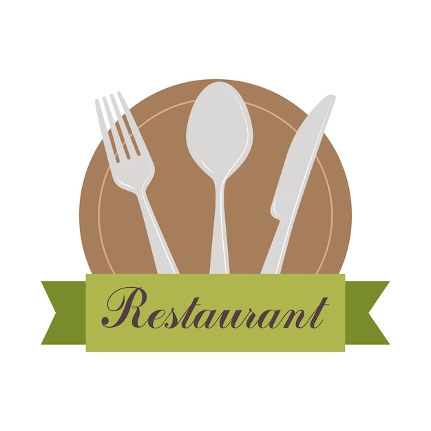 Menükarte-Logo mit Messer, Gabel, Löffel und Teller für Restaurant Vektor-Illustration