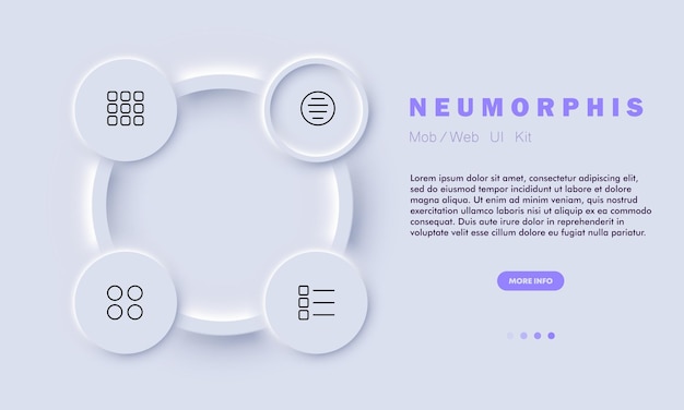 Vektor menüschaltflächen setzen symbol kacheln kreise einstellungen bestellen ausrichtung quadrate anwendung systemsteuerung programm app anpassen technologiekonzept neomorphismus stil vektorliniensymbol für unternehmen