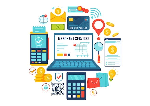 Vektor merchant service vector illustration der digitalen marketingstrategie mit people referral business