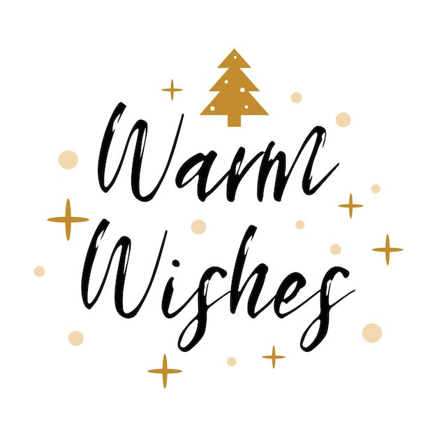 Vektor merry christmas logo geschmückter weihnachtsbaum gold schneeflocken sterne text warme wünsche isoliert auf dem weißen design-vorlage für das neue jahr für druckschild postkarte poster banner einladung tag