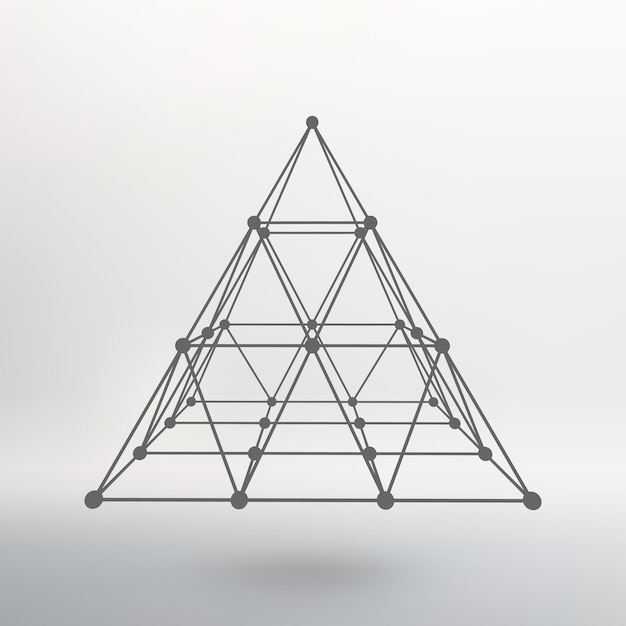 Mesh polygonale pyramide der linien und punkte atomgitter