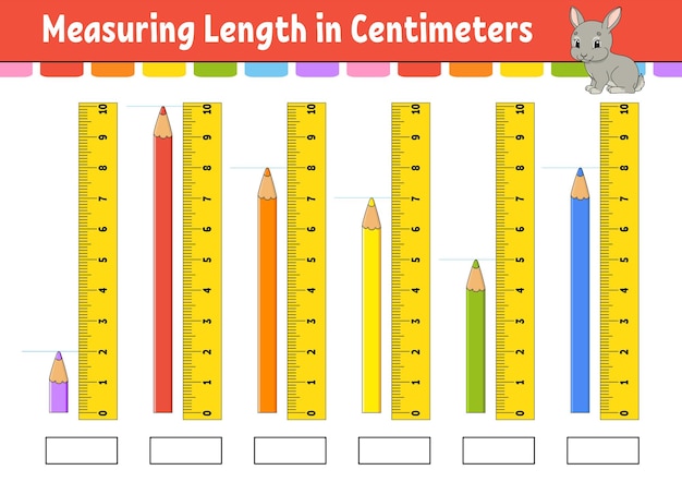 Messen der länge in zentimetern mit lineal arbeitsblatt zur entwicklung der bildung spiel für kinder farbaktivitätsseite