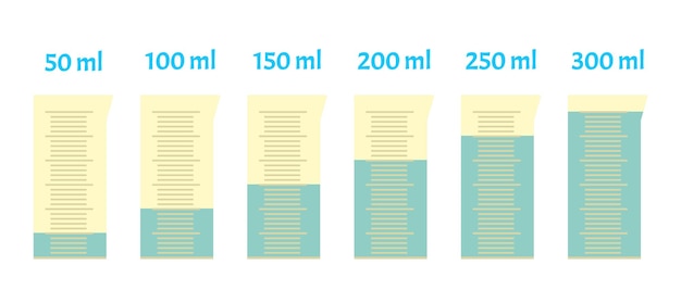 Vektor messen von kunststoffgläsern mit unterschiedlicher wasserkapazität