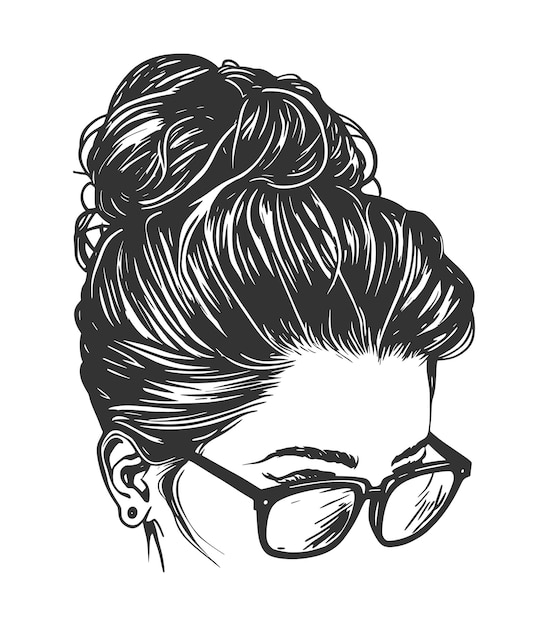 Vektor messy bun frisur casual trendy creative und simple hair mit sonnenbrille