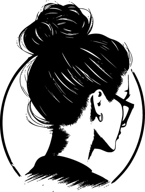 Messy bun schwarz-weiß-vektorillustration