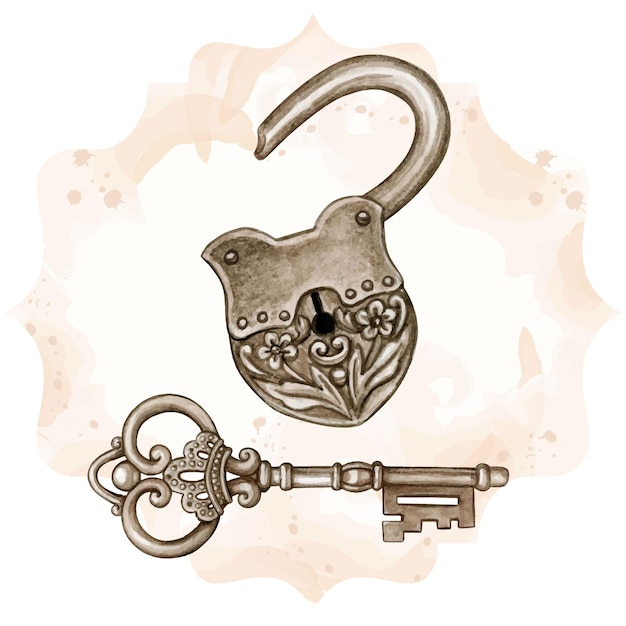 Vektor metal fantasy victorian key und offenes schloss