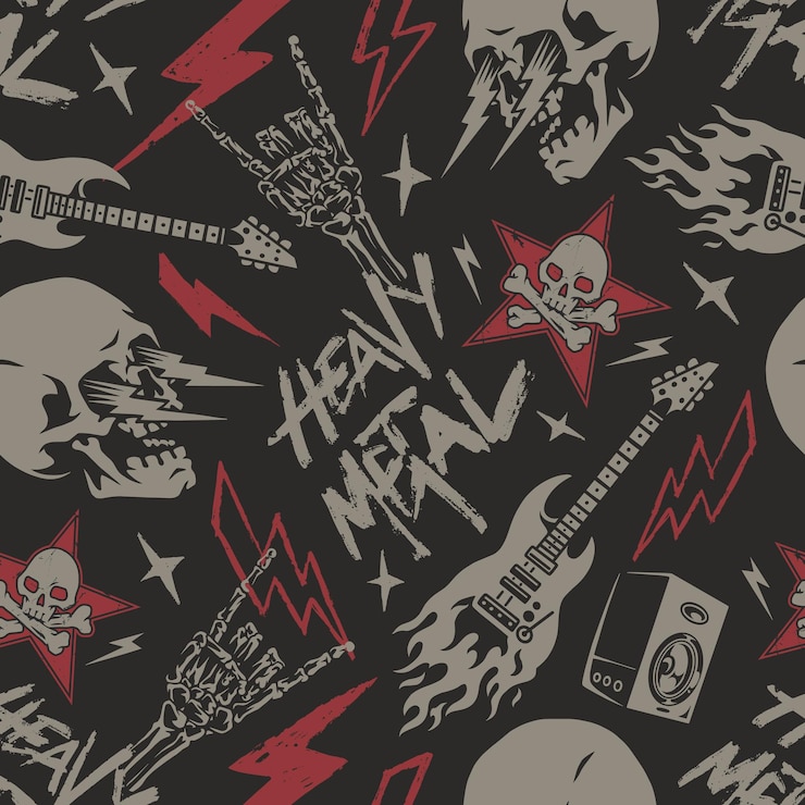 Vektor metalldesign mit schädeln und gitarren