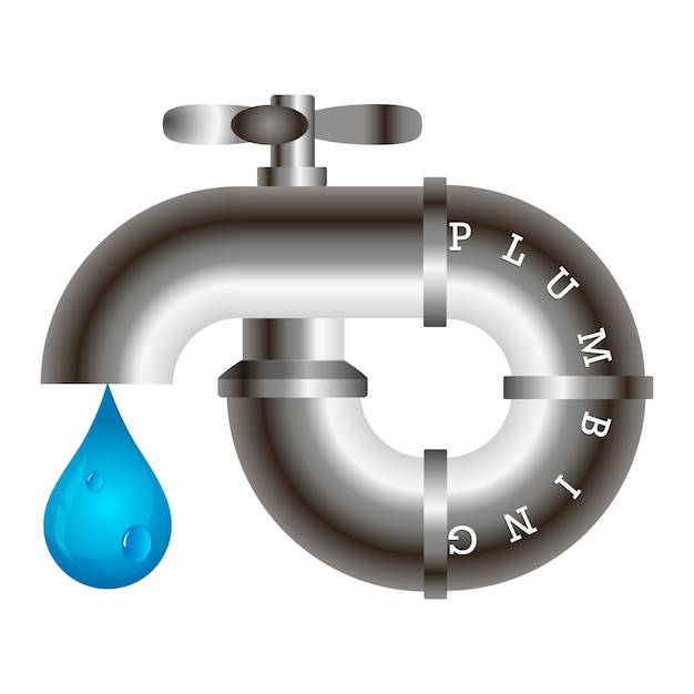 Metallhahn und ein Wassertropfen Design für die Reparatur und Wartung von Sanitäranlagen