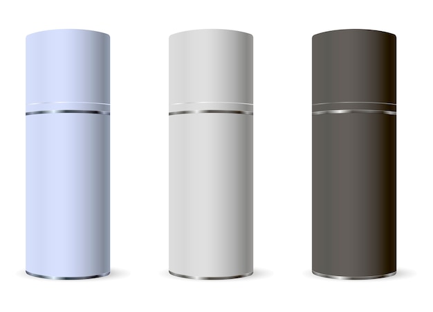 Metallsprayflaschen für Kosmetikprodukte. Attrappe, Lehrmodell, Simulation