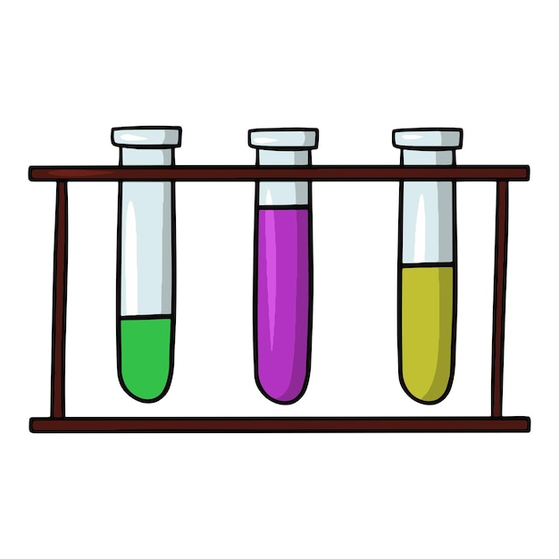 Metallständer für chemische Experimente mit Glasreagenzgläsern, Vektorgrafik im Cartoon-Stil