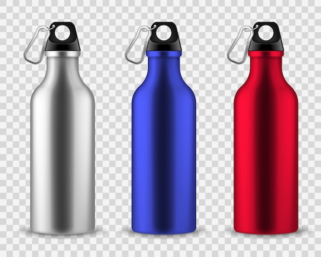 Metallwasserflasche. trinken sie wiederverwendbare flaschen, trinken sie aluminiumflasche fitness sport realistische edelstahl-set