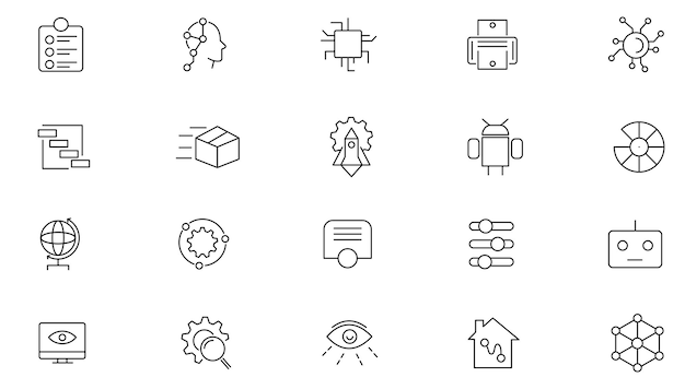 Metaverse VR Line-Icon-Set Virtuelle Welt virtuelle Realität VR digitales Spiel futuristisches Icon-Pack