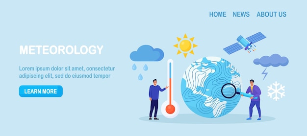 Vektor meteorologie, geophysik, wissenschaft, meteorologen, studium, erforschung, klimabedingungen