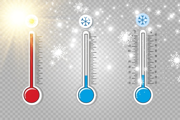 Meteorologische thermometer auf weißem hintergrund. blaue und rote thermometer. vektor-illustration