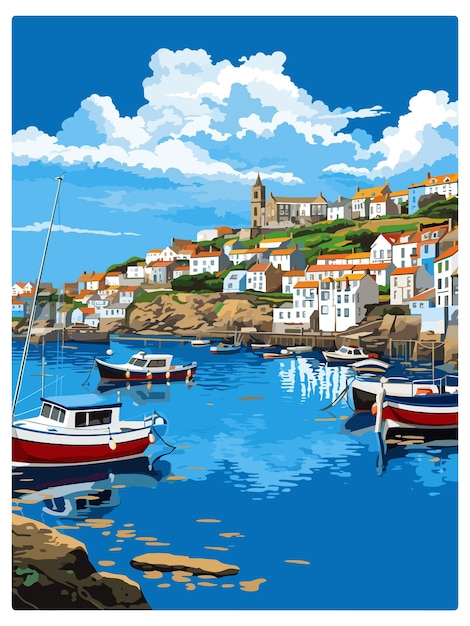 Mevagissey England Vintage Reiseposter Souvenir Postkarten Porträtmalerei WPA Illustration