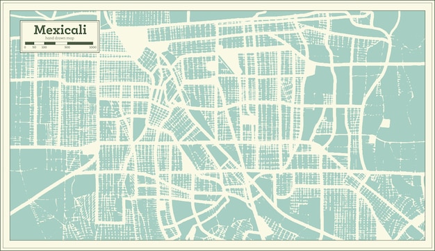 Mexicali Mexiko Stadtplan im Retro-Stil Übersichtskarte