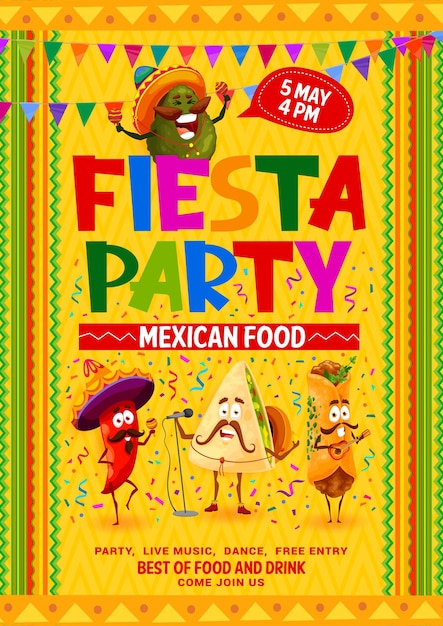 Vektor mexikanische fiesta-party-flyer-cartoon-figuren