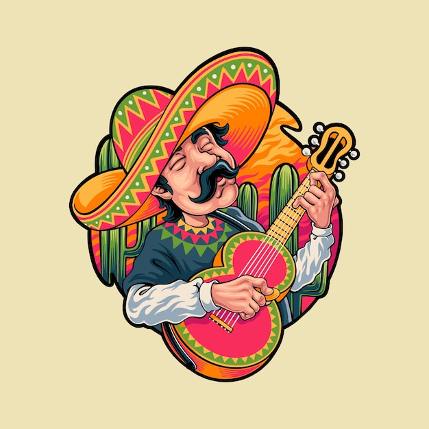 Mexikanische gitarrist-karikaturillustration