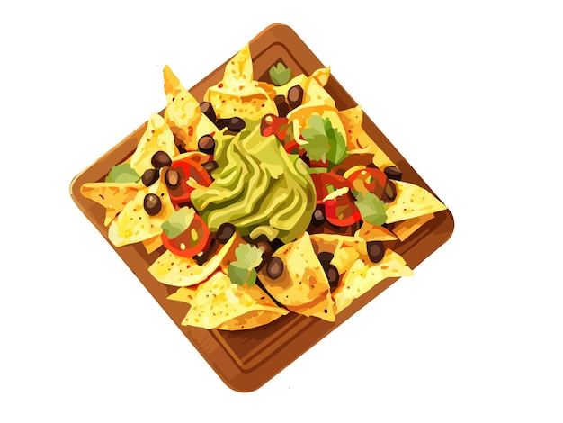 Vektor mexikanische küche, lateinamerikanisches essen, nachos und guacamole-sauce, set-stockbild für restaurantmenüs und poster-lieferstellen