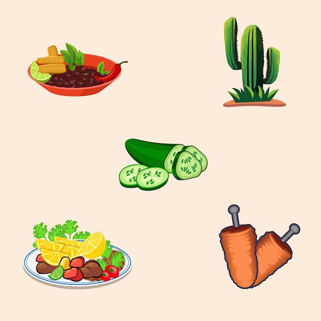 Vektor mexikanische lebensmittel-illustrations-vektorvorlage salsa-getränk mit gemüse-lime-kürbisch-element-menü