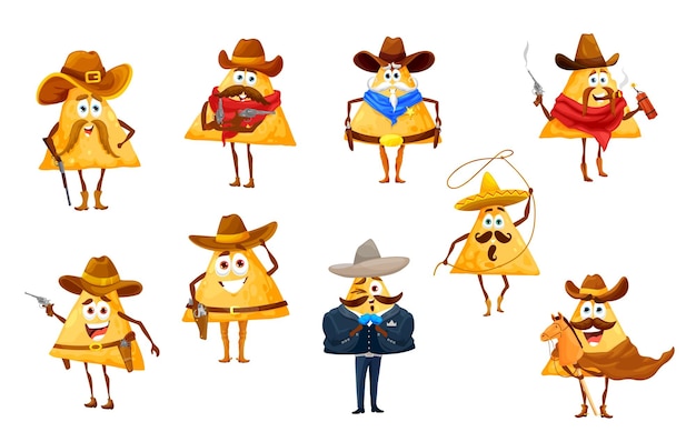 Mexikanische nachos-chips als cowboy-sheriff und bandit