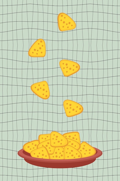 Vektor mexikanische nachos-tortilla-chips fallen in den teller perfekt für tee-poster-menü und druck vektor-illustration für dekor und design