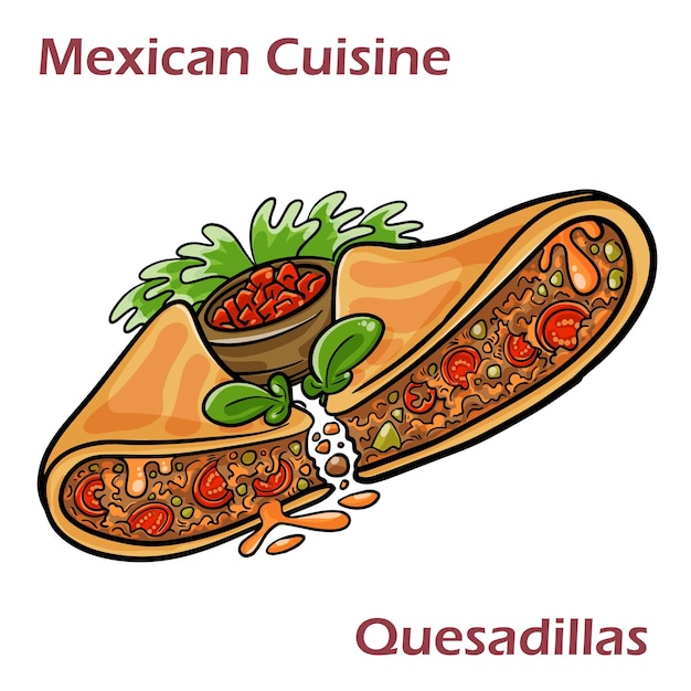 Mexikanische Quesadilla mit Hühnermais, schwarzen Bohnen, Käse, Gemüse, Limette und Joghurtsauce