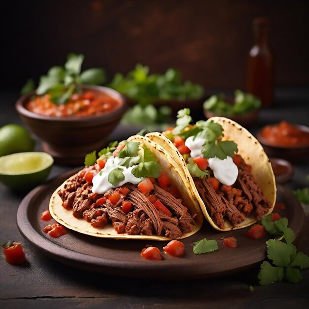 Vektor mexikanische tacos mit fleisch, gemüse und roter zwiebel