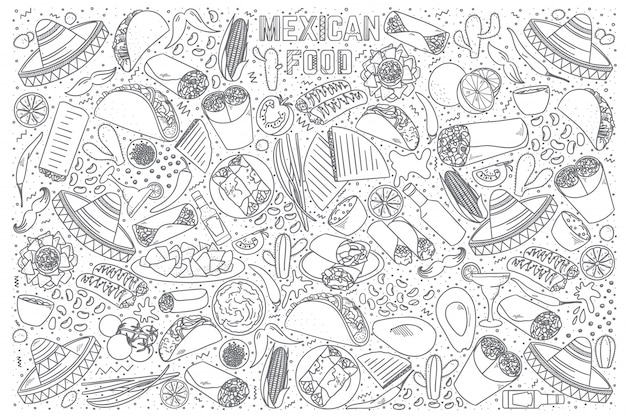 Mexikanisches essen doodle set