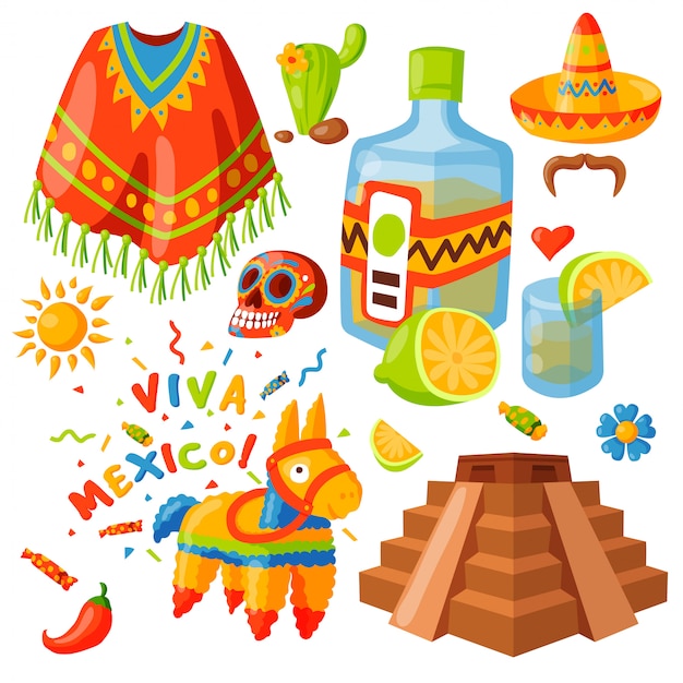 Mexiko ikonen illustration traditionelle grafik reise tequila alkohol fiesta trinken ethnische zugehörigkeit aztekischen maraca sombrero.