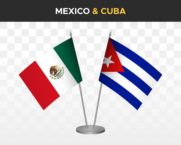 Mexiko vs kuba schreibtischfahnen mockup isoliert 3d-vektor-illustration mexikanische tischflagge