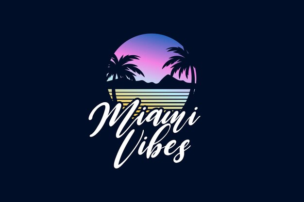 Vektor miami vibes 80s retro mit gradient hintergrund logo und palmen vektor