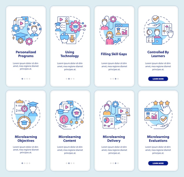 Microlearning-ansatz beim onboarding mobiler app-bildschirmsets