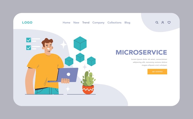 Microservice-Architekturkonzept ein Entwickler orchestriert unabhängige Dienste für agile