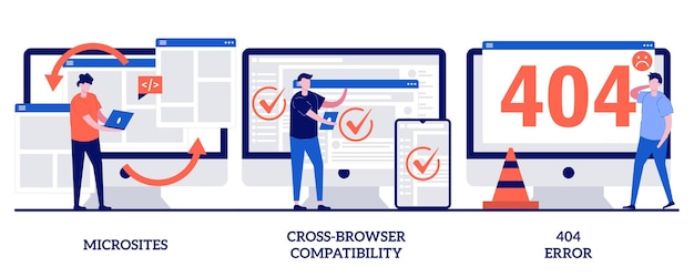 Microsite-schnittstelle, crossbrowser-kompatibilität, 404-fehler. set von webentwicklung, programmierung