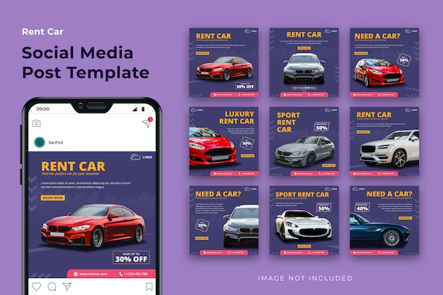 Vektor mietwagen social media post template bundle