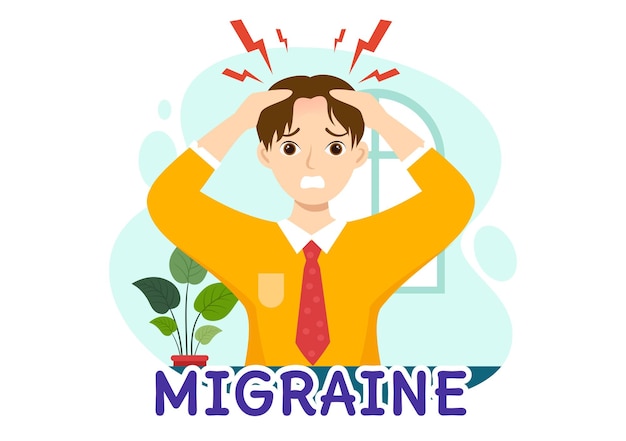 Migräne-vektorillustration menschen leiden im gesundheitswesen unter kopfschmerzen und migräne