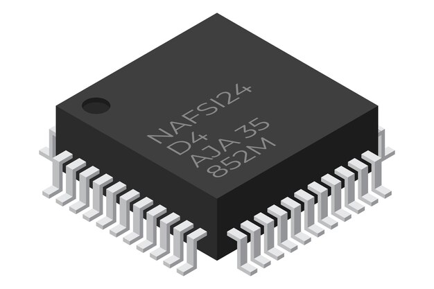 Mikrochip Computer elektronische Komponente Mikrochip-Symbol Isometrischer Mikrochip Computerprozessor-Technologie Mikroprozessor Vektor-Illustration