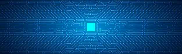 Mikrochip-Technologiehintergrund, blaues digitales Leiterplattenmuster