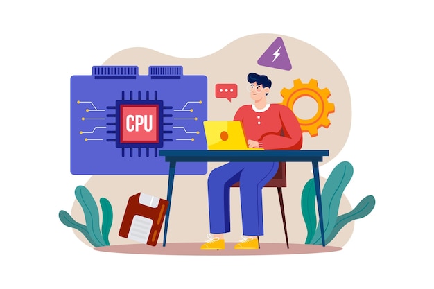 Mikrochiptechnik Illustrationskonzept auf weißem Hintergrund