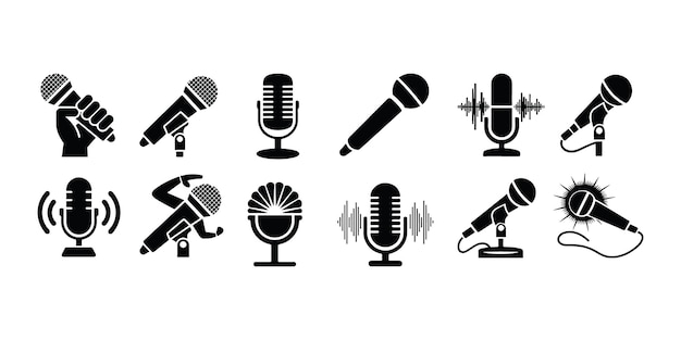 Mikrofon Silhouette Set Studio Vintage Mikrofon und Sound Recording Icon Illustration