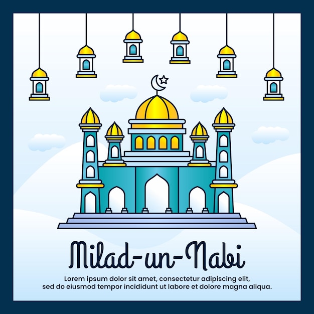 Milad un nabi mubarak festivalgruß mit moscheenhintergrund