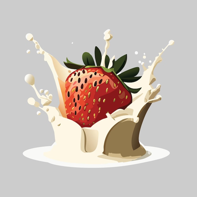 Milch- oder joghurt-spritz mit erdbeeren isoliert auf weißem hintergrund 3d-rendering