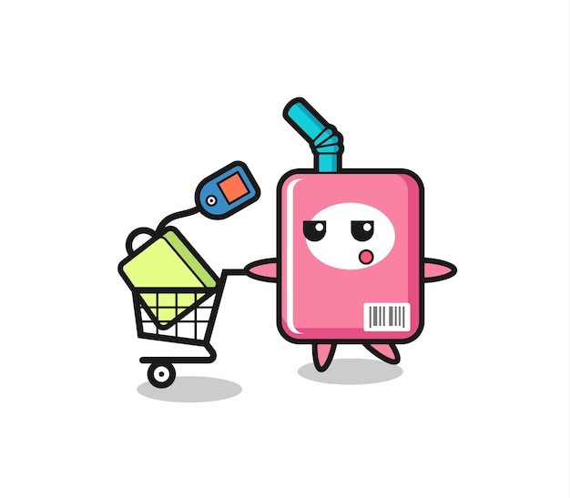 Milchbox-illustrationskarikatur mit einem einkaufswagen, niedlichem stildesign für t-shirt, aufkleber, logoelement