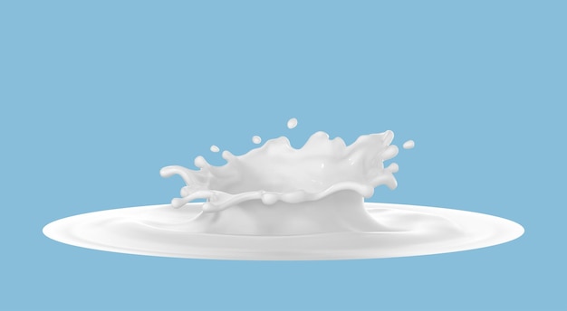 Milchspritzer isoliert auf blauem Hintergrund Natürliches Milchprodukt Joghurt oder Sahne in Kronenspritzer mit fliegenden Tropfen Realistische Vektordarstellung