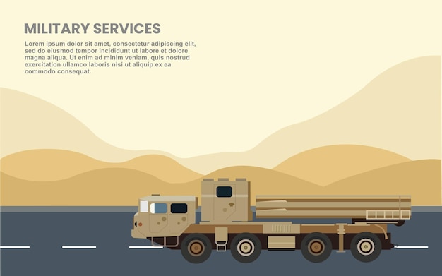 Vektor militärdienste isoliert auf der autobahn in der wüste und in den bergen naturhintergrund
