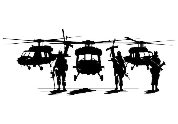 Militärische Hubschrauber Silhouette weißer Hintergrund