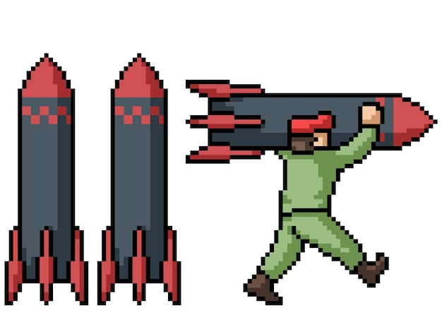 Vektor militärische raketenwaffe mit pixelkunst